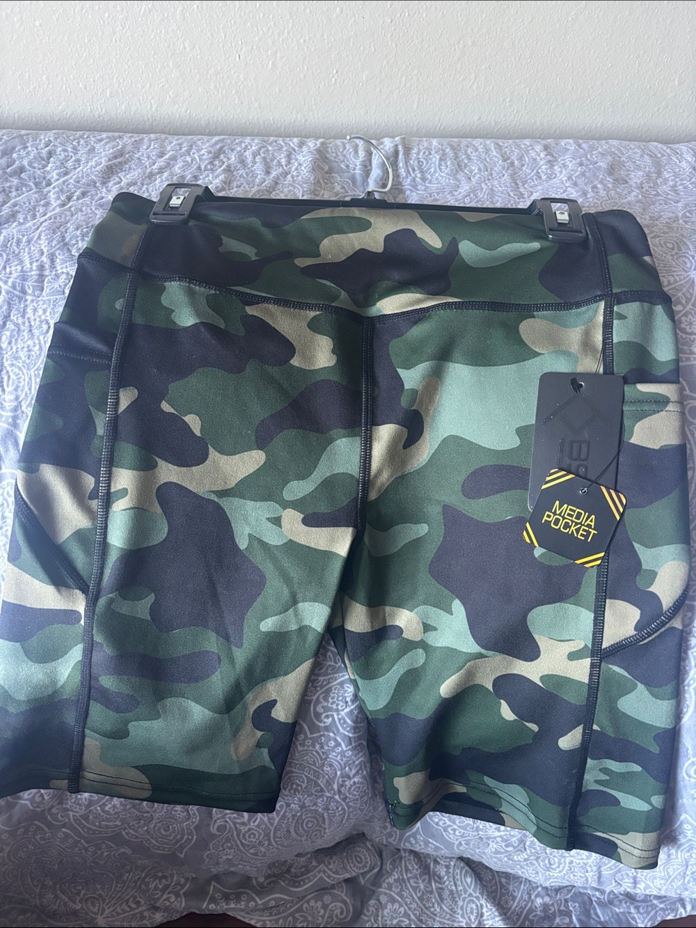 Camo Green Women's Bike Shorts with Media Pocket